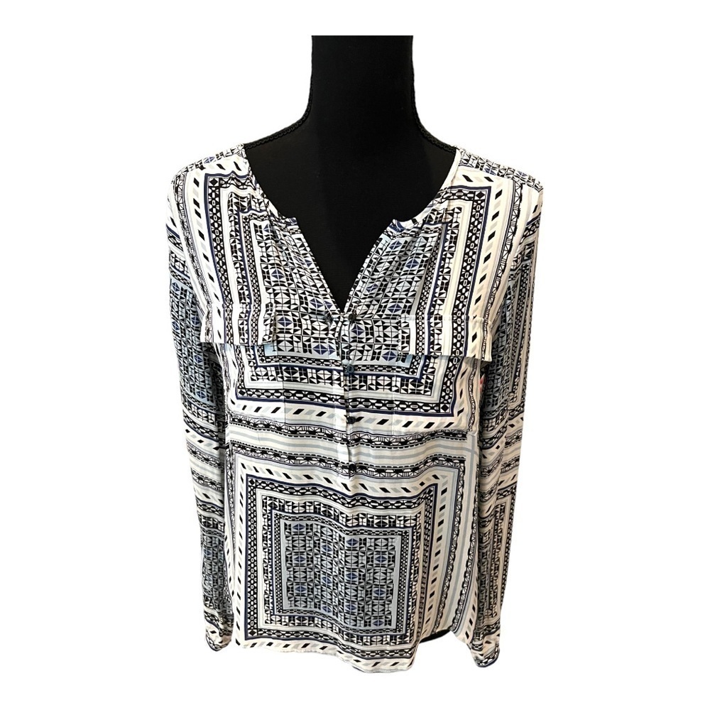 Parker Blue Print Silk Blouse Medium